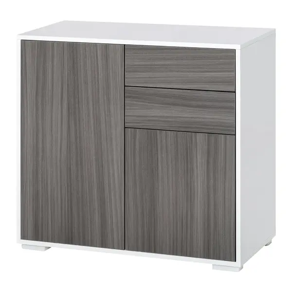 HOMCOM Comodă Multifuncțională cu 2 Sertare și 2 Dulapuri, 79x36x74 cm, Gri | Aosom Romania