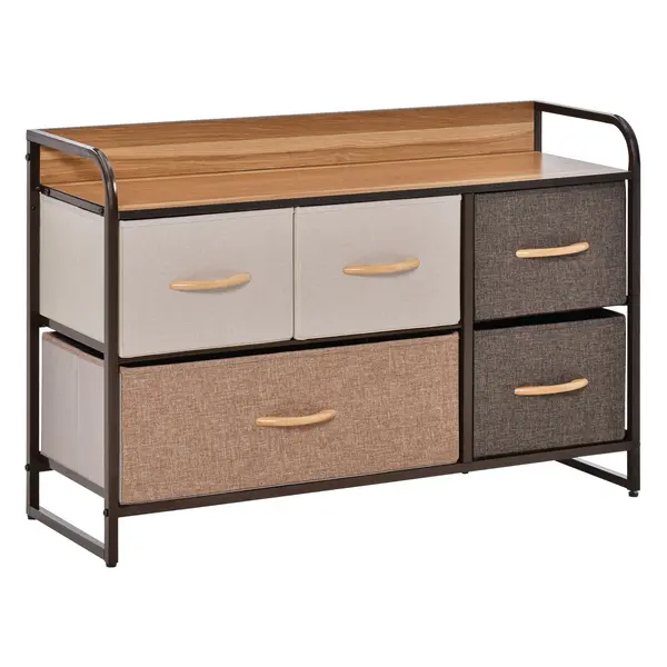 HOMCOM Comodă pentru Dormitor cu 5 Sertare Pliabile, Blat din Lemn și Cadru Metalic 87,5x29x58 cm Multicolor | Aosom Romania