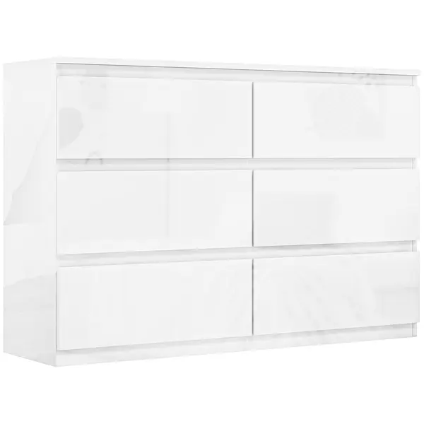 HOMCOM Comodă pentru Dormitor cu 6 Sertare Comodă pentru Salon Birou Stil Modern 112x34x75 cm Alb lucios | Aosom Romania