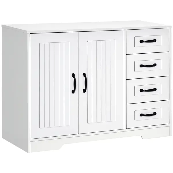 HOMCOM Comodă Sideboard, Anrichte, Stil Modern, 4 Sertare, 1 Dulap, 105 cm x 40 cm x 76 cm, Alb | Aosom Romania