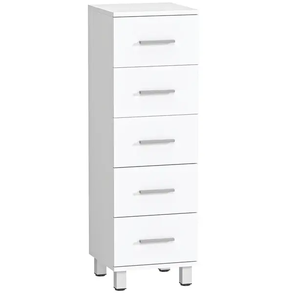 HOMCOM Comodă Slim cu 5 Sertare, Comodă Modernă pentru Baie, Dormitor sau Bucătărie, 30x30x95 cm, Alb | Aosom Romania