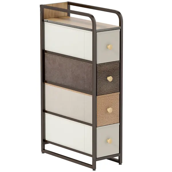 HOMCOM Comodă Slim din Material Textil cu 4 Sertare Pliabile, Mobil Compact din Oțel pentru Dormitor, Baie și Living, 20x47x84,5 cm, Multicolor | Aosom Romania