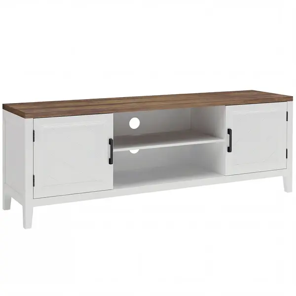 HOMCOM Comodă TV 140 cm, mobilier TV pentru televizoare până la 106,7 cm cu 2 uși, 2 compartimente deschise, alb și maro | Aosom Romania
