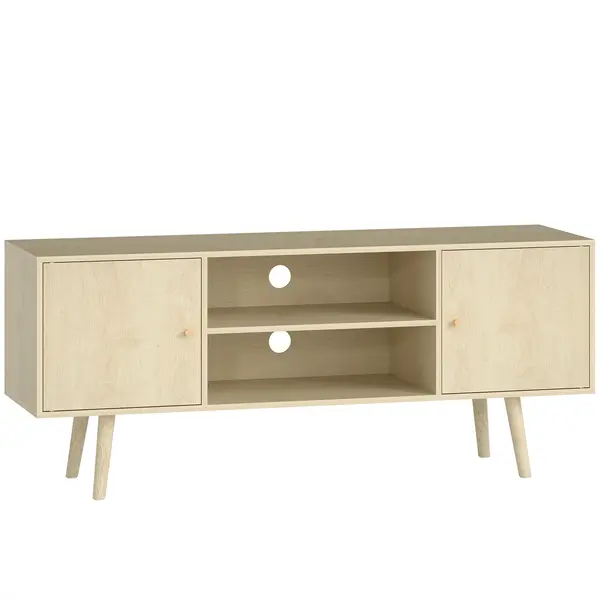 HOMCOM Comodă TV mobilier TV pentru televizor de până la 140 cm 2 dulapuri și 2 rafturi deschise 120x34x50cm efect lemn natural | Aosom Romania