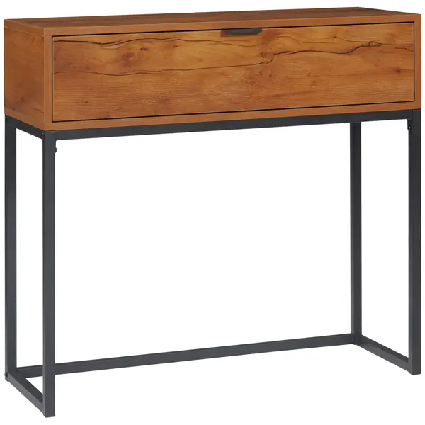 HOMCOM Consola pentru hol cu sertar, masa consola din lemn cu picioare din otel, 80x30x76cm, maro si negru | Aosom Romania