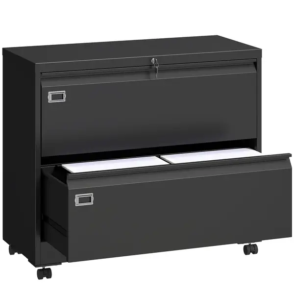 HOMCOM Container mobil cu 2 sertare închidere dulap pentru dosare cu șină suspendată reglabilă 90 x 40 x 77,4 cm Negru | Aosom Romania