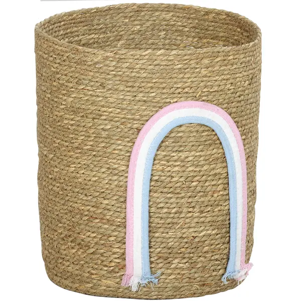 HOMCOM Coș de depozitare 24,7L cu decorațiune curcubeu, coș împletit mare pentru baie, dormitor, natural | Aosom Romania