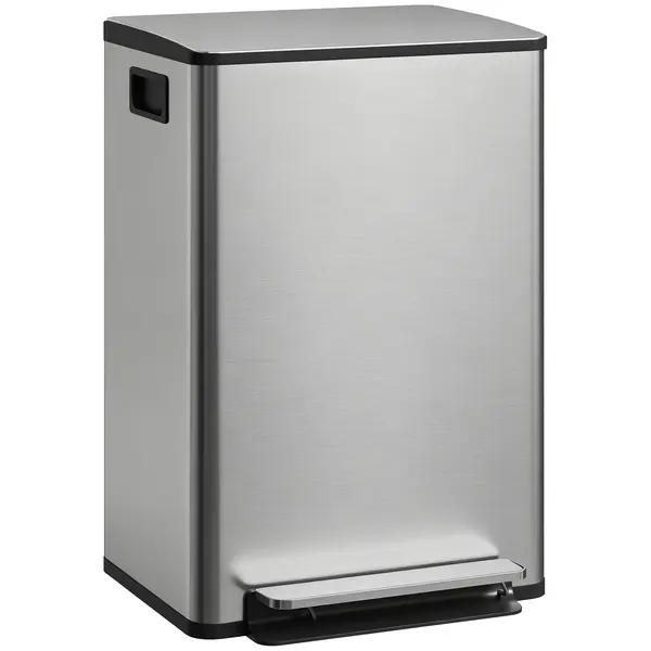 HOMCOM Coș de gunoi bucătărie 50L, coș cu pedală, găleată interioară detașabilă, capac cu închidere silențioasă, 41,7x36,6x62cm, argintiu | Aosom Romania