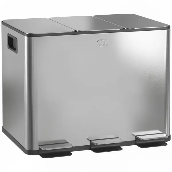 HOMCOM Coș de Gunoi cu 3 Compartimente de 20L, cu Pedală și Capace Silențioase, Ideal pentru Organizare, Dimensiuni 61,9x36,6x56,7 cm, Argintiu | Aosom Romania