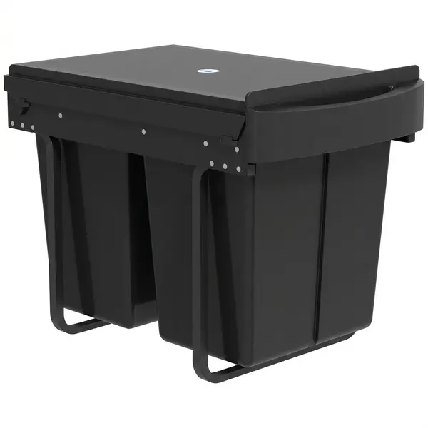 HOMCOM Coș de gunoi glisant sub chiuvetă, coș pentru colectare selectivă, 2 x 20L, găleți interioare detașabile, 52 x 33,5 x 41 cm, negru | Aosom Romania