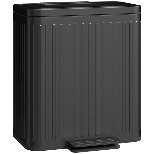 HOMCOM Coș de gunoi pentru bucătărie, 2 x 20 L compartimente, sortare eficientă a deșeurilor, pedală, plastic, metal, negru | Aosom Romania