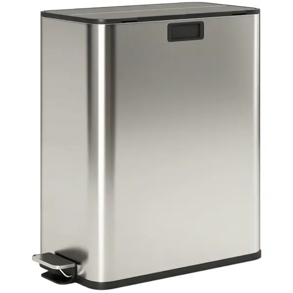 HOMCOM Coș de gunoi pentru bucătărie 2 x 28L, coș cu pedală din oțel inoxidabil cu capac Soft-Close, coșuri interioare detașabile | Aosom Romania