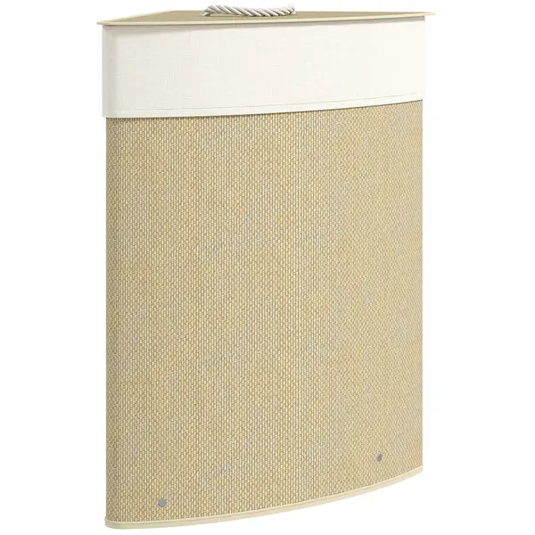 HOMCOM Coș de rufe din bambus 55L, coș triunghiular cu sac detașabil și lavabil, capac, mâner, 35x35x60cm, natural | Aosom Romania