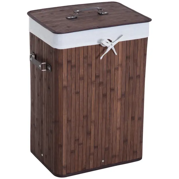 HOMCOM Coș de Rufe din Bambus cu Capac și Geantă Detașabilă, 40x30x60cm, Design Elegant în Maro | Aosom Romania