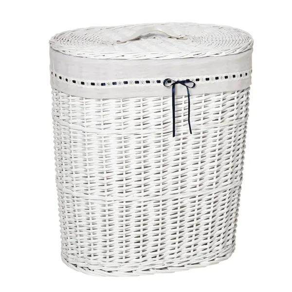 HOMCOM Coș de Rufe din Răchită cu Capac și Sac Interior Lavabil, Design Elegant, Alb | Aosom România