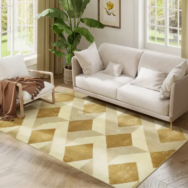 HOMCOM Covor salon 170 x 120 cm blănuri scurte lavabil la mașină hipoalergenic pentru living, dormitor, birou, galben | Aosom Romania