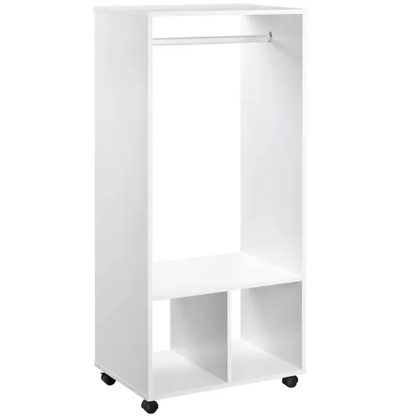 HOMCOM Cuier cu Bară din Aluminiu și 2 Rafturi Deschise, 60x40x128 cm, Alb | Aosom Romania