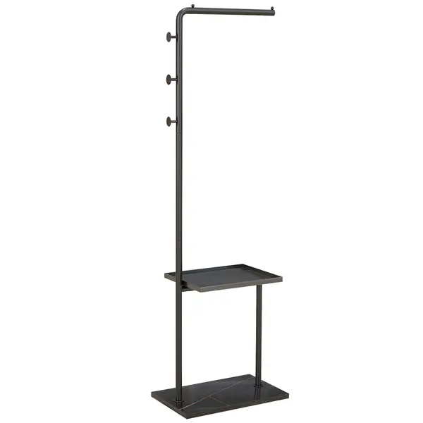 HOMCOM Cuier de Podea în Formă de C cu 3 Cârlige, Bază din piatră și Picioare Antiderapante, 45x28x148 cm, Negru | Aosom Romania