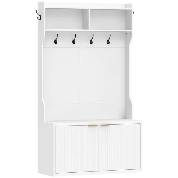 HOMCOM Cuier pantofar 4 în 1 cuier modern cu raft deschis pentru hol intrare dormitor 100x38x172 cm Alb | Aosom Romania