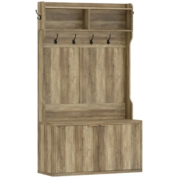 HOMCOM Cuier pantofar 4 în 1 Cuier modern cu raft deschis pentru hol intrare dormitor 100x38x172 cm Stejar | Aosom Romania