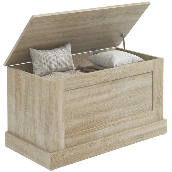 HOMCOM Cuptor de depozitare, cutie de jucării, cu balamale de siguranță, pentru sufragerie, din lemn, 80 x 40 x 45 cm, lemn natural | Aosom Romania