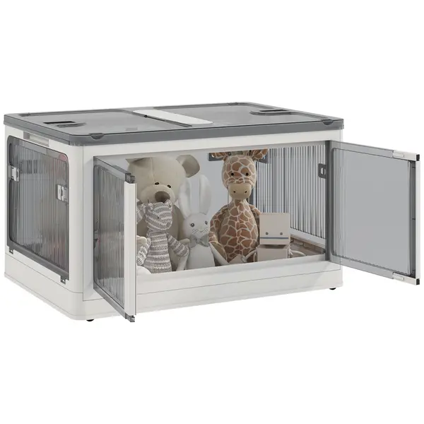 HOMCOM Cutie de depozitare pliabilă și empilabilă 99L din plastic cu capac și 4 roți, acces la 5 laturi, alb | Aosom Romania