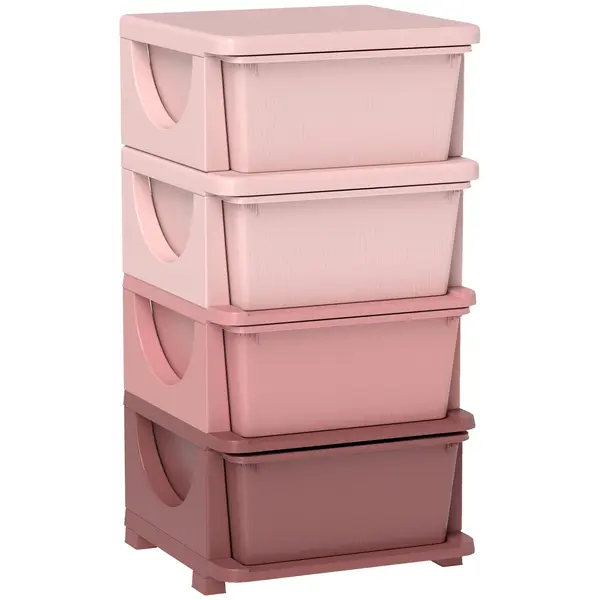 HOMCOM Cutii de depozitare pentru copii, 4 sertare, muchii rotunjite, design ridicat, 37x37x76 cm, Roz | Aosom Romania