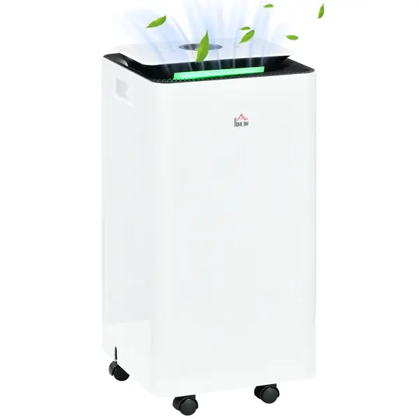 HOMCOM Dezumidificator de 12L din ABS cu 5 Modalitati, 2 Viteze, Temporizator de 24h si Design Silentios, 25x25x50.5 cm, Alb si Negru