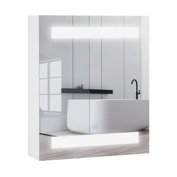 HOMCOM Dulap Baie cu 1 Usa Basculanta Oglinda si Lumini LED 60 x 50 x15cm | Aosom Romania
