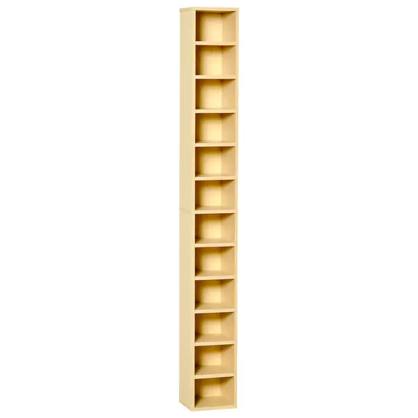 HOMCOM Dulap Biblioteca Suport CD-uri cu 12 Rafturi pentru 204 CD-uri, Raft Biblioteca din MDF si PAL, 21x20x175 cm, Lemn natural