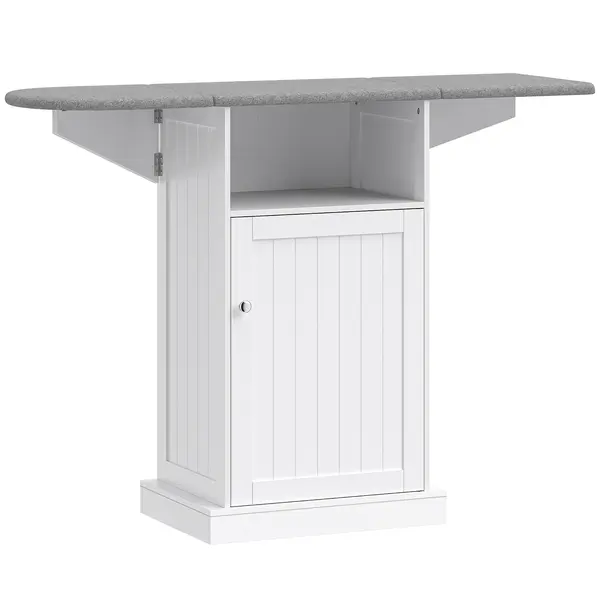 HOMCOM Dulap Compact cu Masă de Călcat Pliabilă pe Roți cu Raft Deschis și Dulap, 121x37x89 cm, Alb și Gri | Aosom Romania