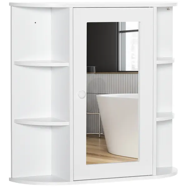 HOMCOM Dulap cu oglindă Dulap de baie Badezimmerschrank, 8 compartimente, uși cu oglindă, rezistent la apă, 66 cm x 17 cm x 63 cm, Alb | Aosom Romania
