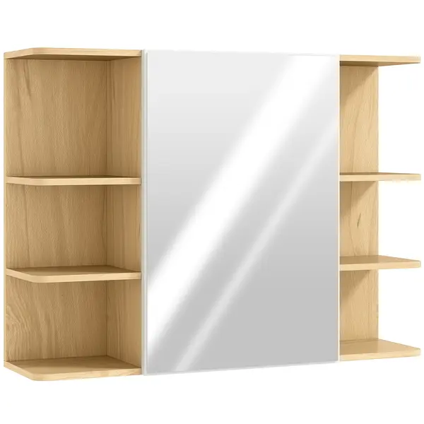 HOMCOM Dulap cu Oglindă pentru Baie cu Dulăpior și 6 Compartimente Deschise 80x20x59cm Lemn | Aosom Romania