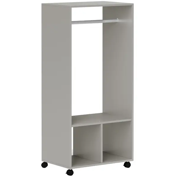 HOMCOM Dulap cuier poliță 2 nișe cuier 4 roți pivotante dim. 60L x 40l x 128H cm gri | Aosom Romania