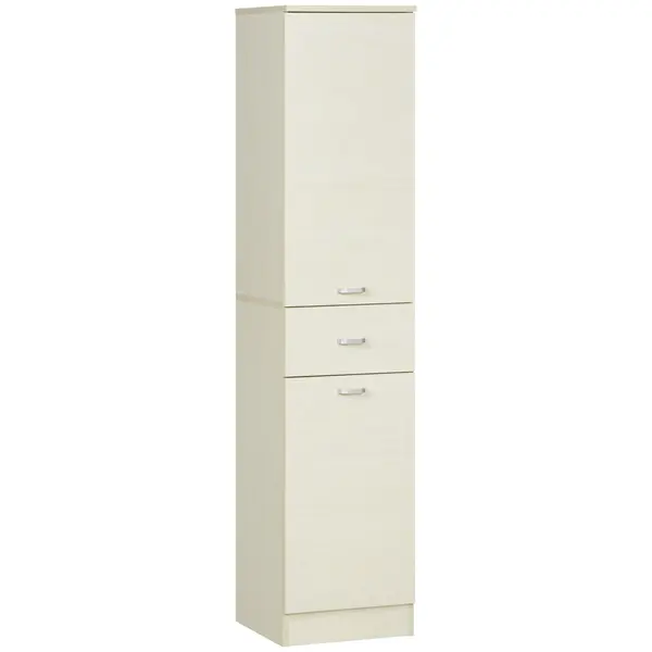 HOMCOM Dulap de Baie cu 2 Dulapuri, Sertar Central și Poliță Reglabilă pentru Depozitare și Organizare, 34x34x150 cm, Lemn Natural | Aosom Romania
