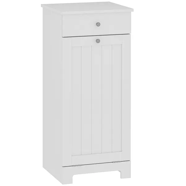 HOMCOM Dulap de baie cu coș rabatabil pentru rufe murdare Mobilier pentru rufe murdare cu sacoșă textilă pliabilă și sertar Alb 40x38x90 cm | Aosom Romania