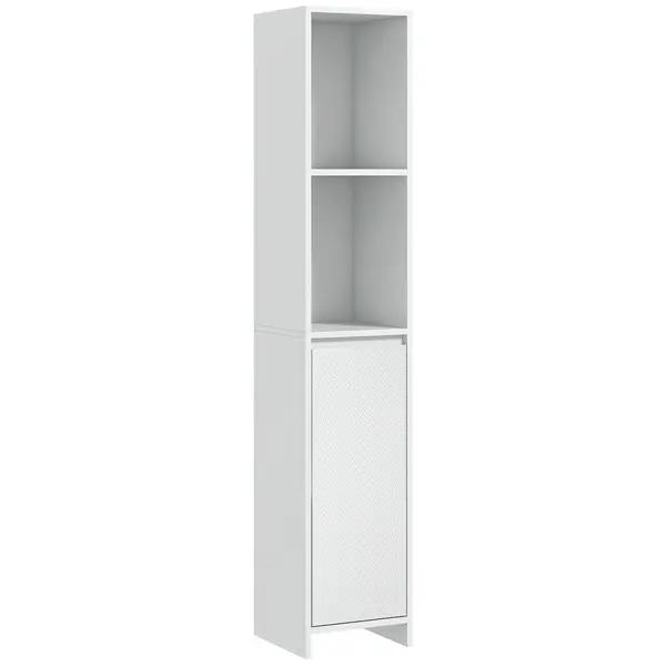 HOMCOM Dulap de Baie cu Dulăpior și 2 Compartimente Deschise, Mobilier Baie cu Spațiu de Depozitare, 30x30x160 cm, Alb | Aosom Romania