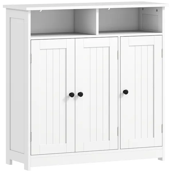 HOMCOM Dulap de Baie Îngust cu 3 Uși 2 Compartimente Deschise Poliță Reglabilă 85x30x85 cm Alb | Aosom Romania