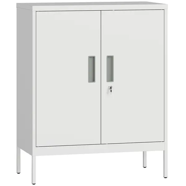 HOMCOM Dulap de Birou din Oțel cu 2 Rafturi Reglabile cu Sistem de Încuiere și 2 Chei, 80x40x100 cm, Alb | Aosom Romania
