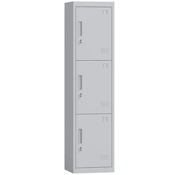 HOMCOM Dulap de birou din oțel cu 3 uși independente cu încuietoare și 2 chei, 45x38x180 cm, gri deschis | Aosom Romania
