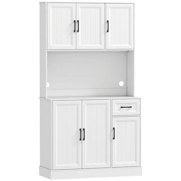 HOMCOM Dulap de bucătărie, 180,5 cm, dulap de depozitare, suprafață de lucru, orificiu pentru cablu, rafturi reglabile, MDF, Alb | Aosom Romania