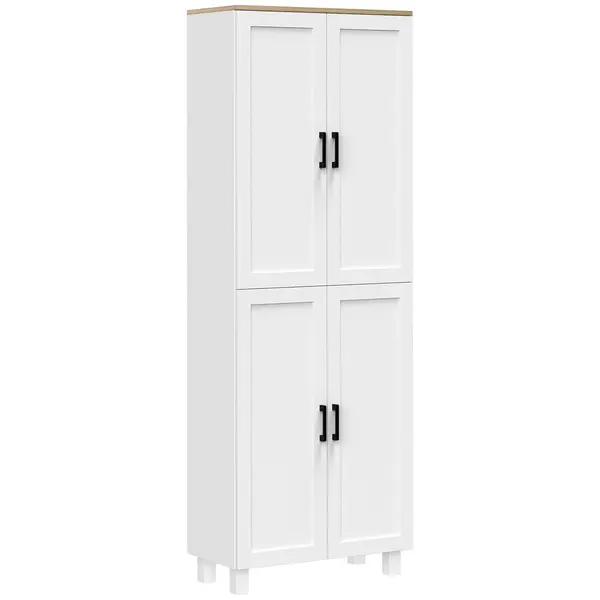 HOMCOM Dulap de Bucătărie cu 5 Rafturi Reglabile și 4 Uși, 60x30x170,5 cm, Alb | Aosom Romania