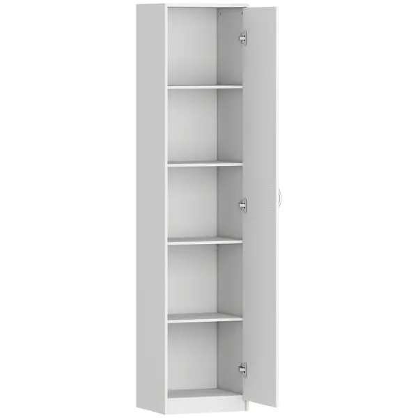 HOMCOM Dulap de Bucătărie Înalt Slim 180 cm, Mobilier cu 5 Rafturi și Ușă Soft Close, Anti-Răsturnare, Rafturi Reglabile, Mobilier Modern pentru Bucătărie, Alb | Aosom Romania