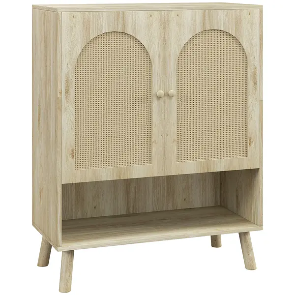 HOMCOM Dulap de depozitare Boho cu uși decorative din ratan | Aosom Romania
