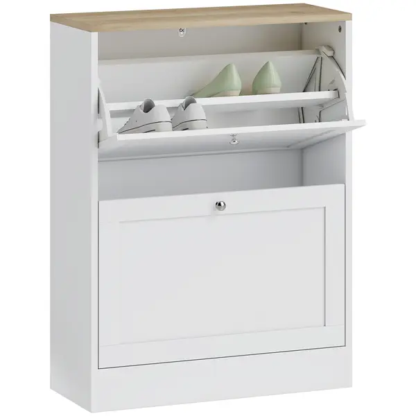 HOMCOM Dulap de pantofi 12 perechi, mobilier de intrare cu 2 sertare rabatabile și rafturi reglabile, 60 x 24 x 80 cm, alb | Aosom Romania