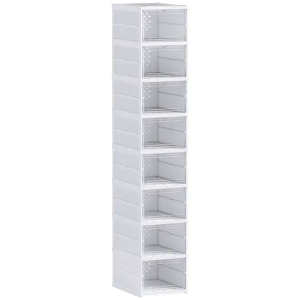 HOMCOM Dulap de Pantofi Modular cu 8 Cutii Stivuibile pentru Pantofi, 26x35x140 cm, Alb | Aosom Romania