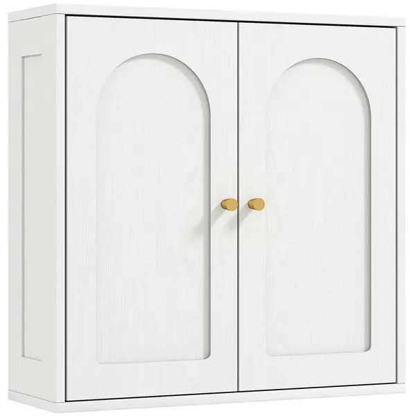 HOMCOM Dulap de perete, mobilier înalt de baie modern cu dulap cu dublă ușă și mânere aurii, 60x20x60 cm, alb | Aosom Romania