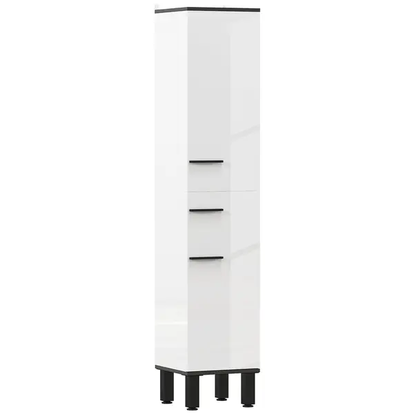 HOMCOM Dulap Înalt de Baie cu Sertar 2 Uși și Rafturi Ajustabile Mobilier Auxiliar de Baie Antirăsturnare 34x32x170 cm Alb | Aosom Romania