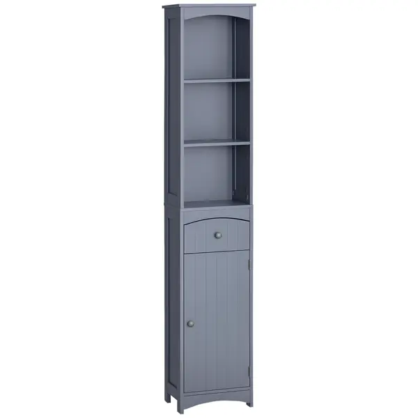 HOMCOM Dulap Înalt de Baie Îngust cu 1 Sertar și 3 Rafturi Deschise Stil Modern 34x24x170 cm Gri | Aosom Romania