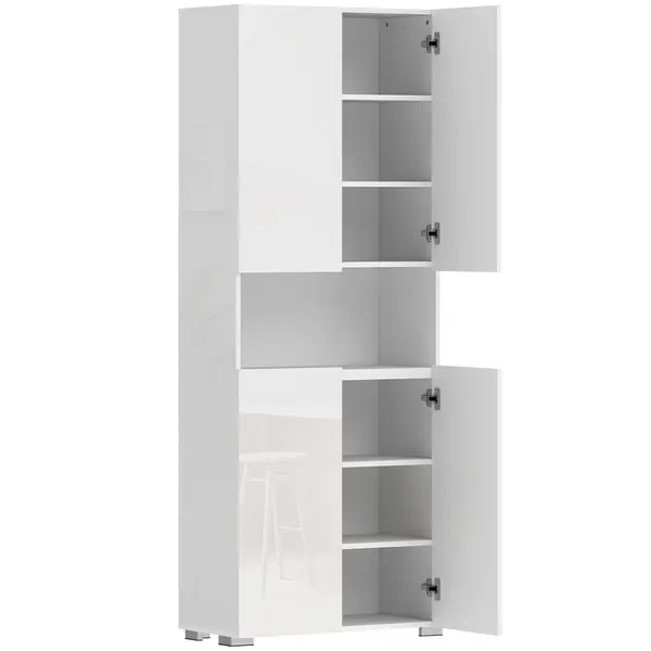 HOMCOM Dulap înalt de bucătărie 180 cm, dulap pentru provizii cu uși soft-close și rafturi reglabile, alb lucios | Aosom Romania
